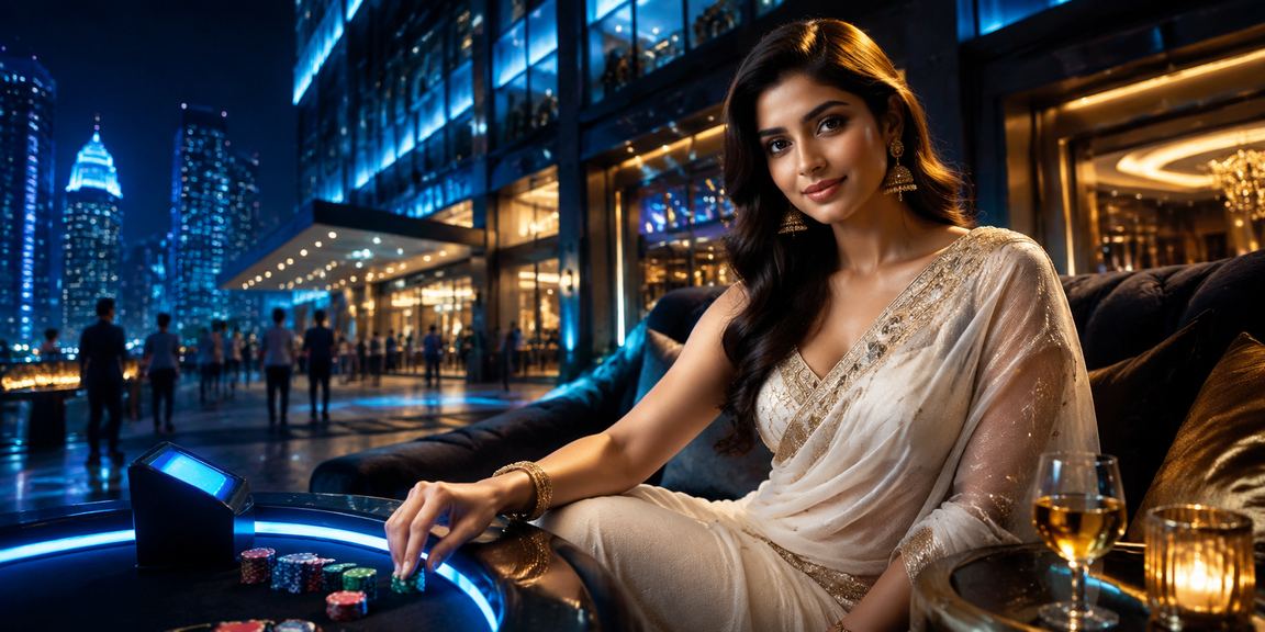 Indian player using mobile payments with sari-clad hands