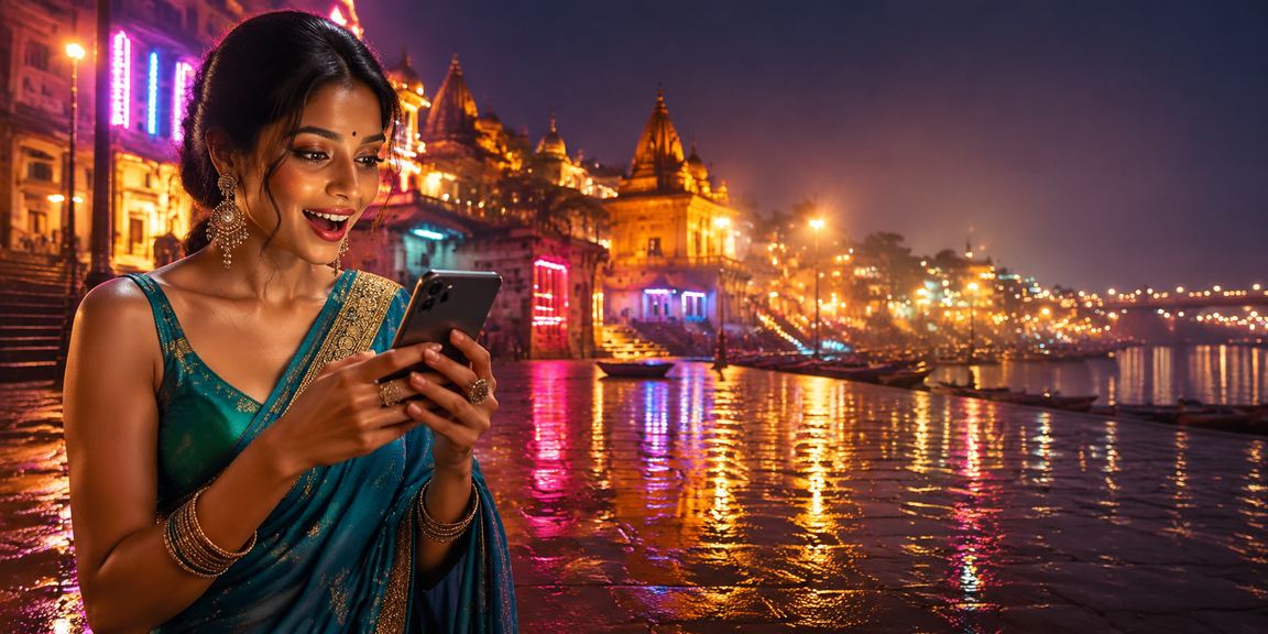 Varanasi ghat with casino app and traditional saree